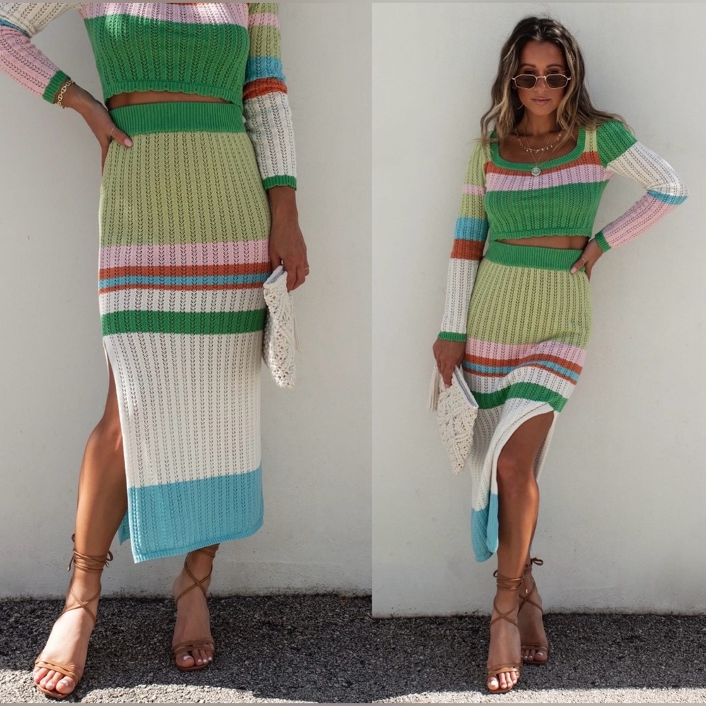 Colorful Striped Knit Skirt Set